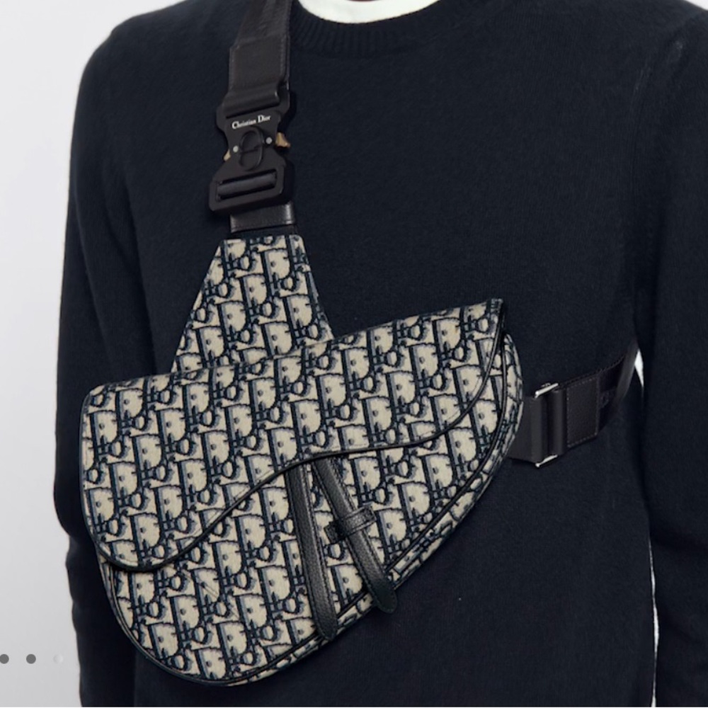DIOR Saddle Bag Beige and Black Dior Oblique Jacquard